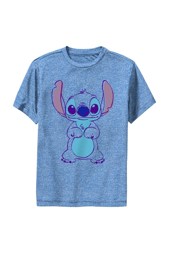Boy's Lilo & Stitch Outlined Stitch Sketch Performance Graphic Tee Royal Blue Heather Medium