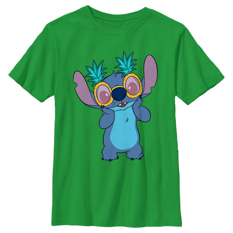 Boy's Lilo & Stitch Pineapple Glasses Stitch Graphic Tee Kelly