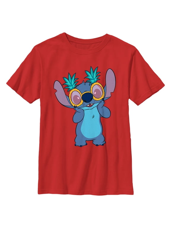 Boy's Lilo & Stitch Pineapple Glasses Stitch Graphic Tee Red Medium