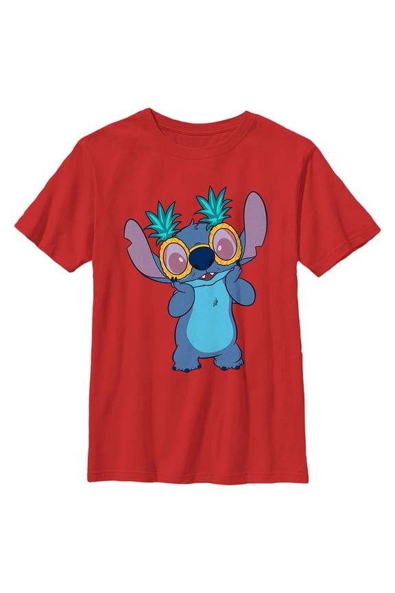 Boy's Lilo & Stitch Pineapple Glasses Stitch Graphic Tee Red Small
