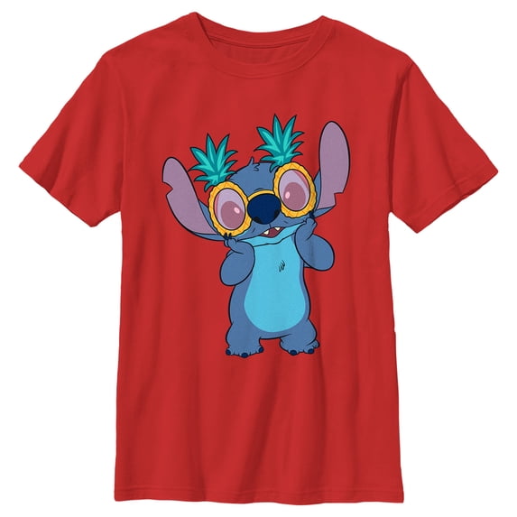 Boy's Lilo & Stitch Pineapple Glasses Stitch Graphic Tee Red X Large