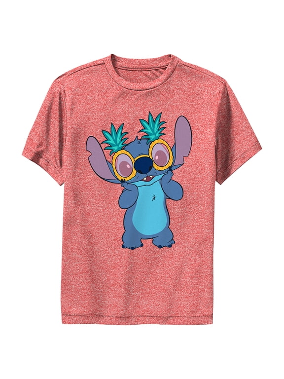 Boy's Lilo & Stitch Pineapple Glasses Stitch Performance Graphic Tee Red Heather Small