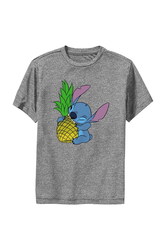 Boy's Lilo & Stitch Pineapple Lover Stitch Performance Graphic Tee Charcoal Heather Large