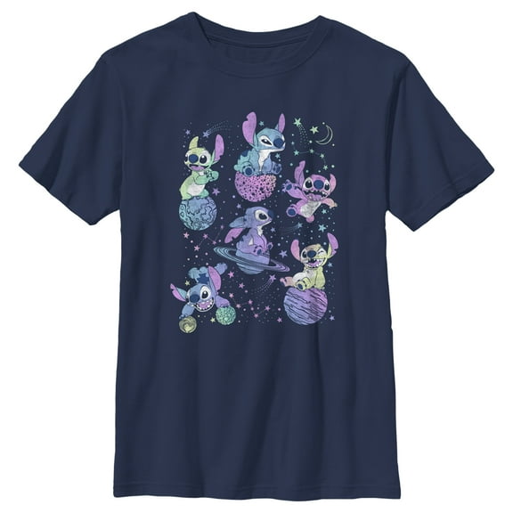 Boy's Lilo & Stitch Planetary Stitch  Graphic Tee Navy Blue Small