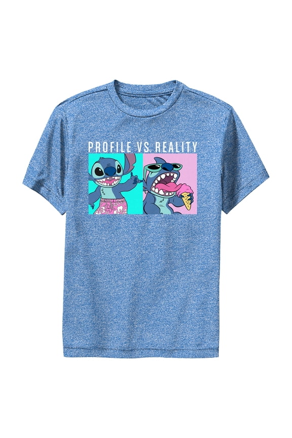 Boy's Lilo & Stitch Profile VS Reality Meme Performance Graphic Tee Royal Blue Heather Small