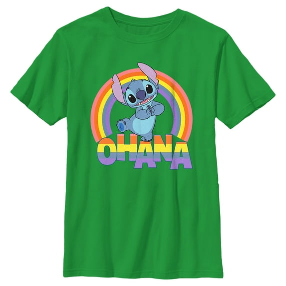 Boy's Lilo & Stitch Rainbow Ohana Graphic Tee Kelly Green Large
