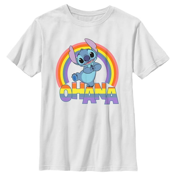 Boy's Lilo & Stitch Rainbow Ohana Graphic Tee White X Large