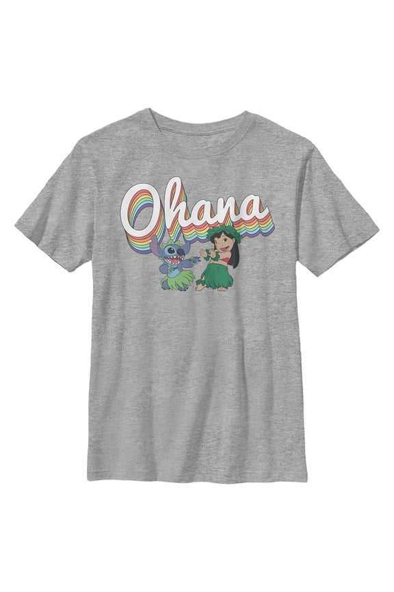 Boy's Lilo & Stitch Rainbow Ohana Hula Dance  Graphic Tee Athletic Heather Large