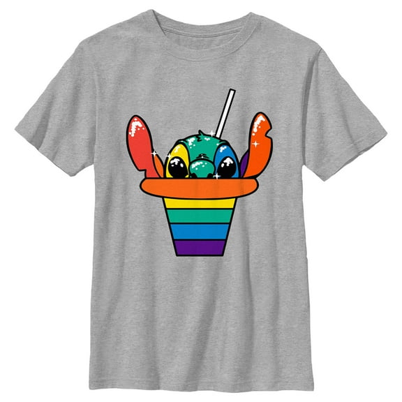 Boy's Lilo & Stitch Rainbow Shave Ice Stitch  Graphic Tee Athletic Heather Large