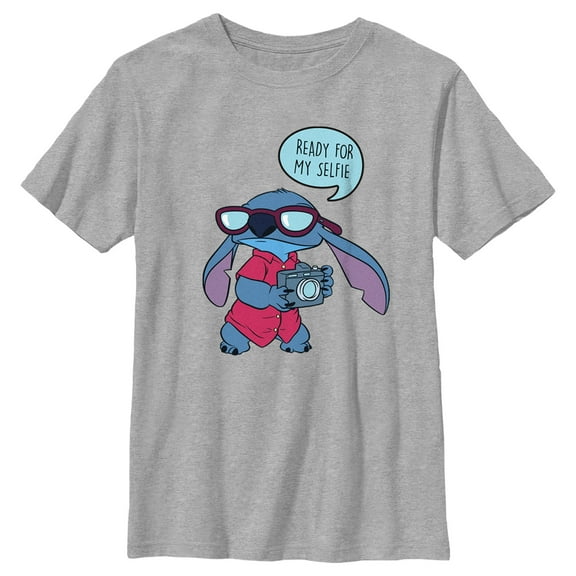 Boy's Lilo & Stitch Ready for My Selfie  Graphic Tee Athletic Heather X Large