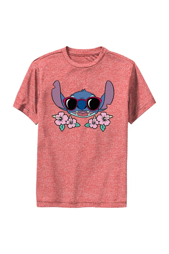 Boy's Lilo & Stitch Red Sunglasses Stitch Performance Graphic Tee Red Heather Medium