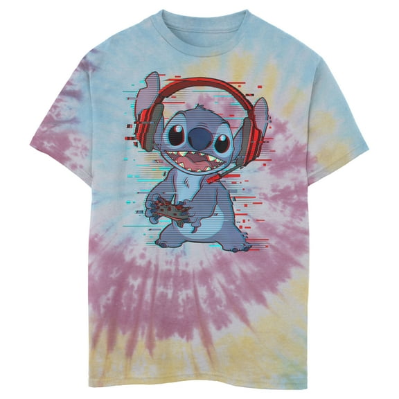 Boy's Lilo & Stitch Red and Blue Gamer  Graphic Tee Blue/Pink/Light Yellow Medium