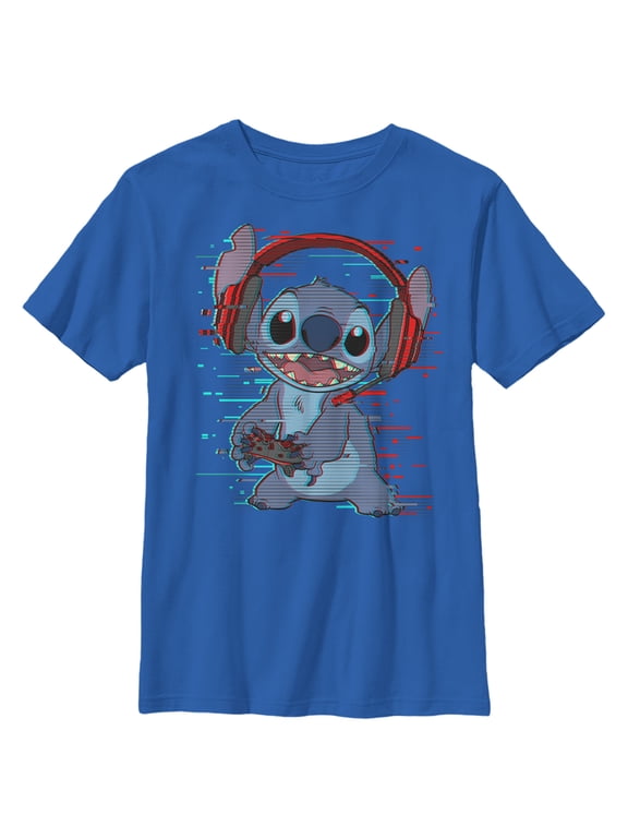 Boy's Lilo & Stitch Red and Blue Gamer Graphic Tee Royal Blue Medium