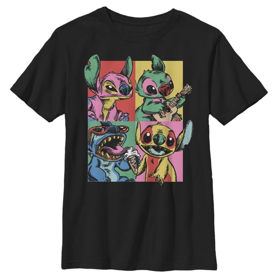 Boy's Lilo & Stitch Retro Panel Graphic Tee Black Large