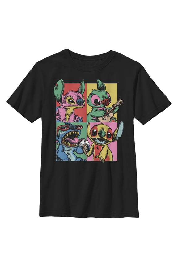 Boy's Lilo & Stitch Retro Panel Graphic Tee Black Large