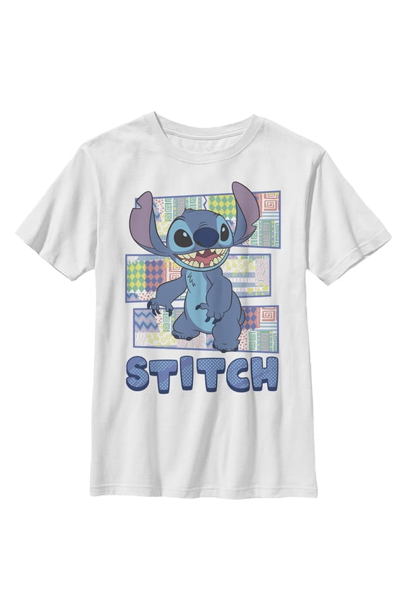 Boy's Lilo & Stitch Retro Pattern Panels Graphic Tee White X Large