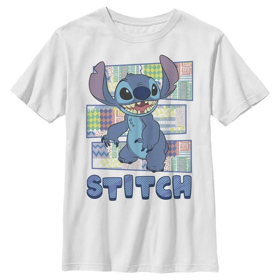 Boy's Lilo & Stitch Retro Pattern Panels  Graphic Tee White X Small