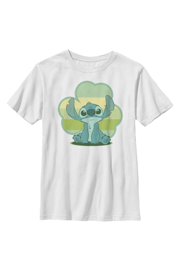 Boy's Lilo & Stitch Retro Shamrock Pride Graphic Tee White Large