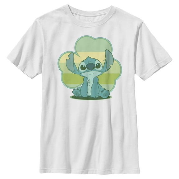 Boy's Lilo & Stitch Retro Shamrock Pride  Graphic Tee White Small