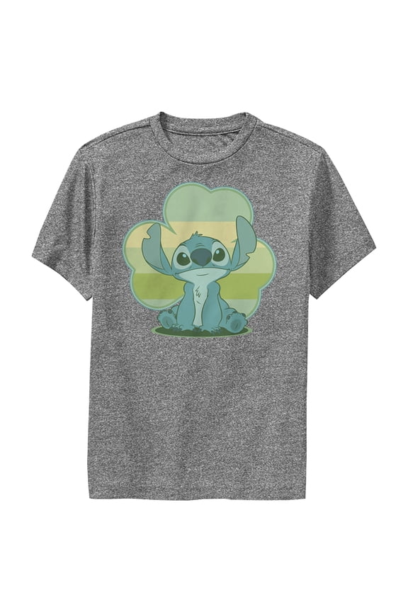 Boy's Lilo & Stitch Retro Shamrock Pride Performance Graphic Tee Charcoal Heather Large