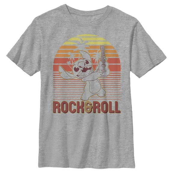 Boy's Lilo & Stitch Rock & Roll Sunset  Graphic Tee Athletic Heather Small