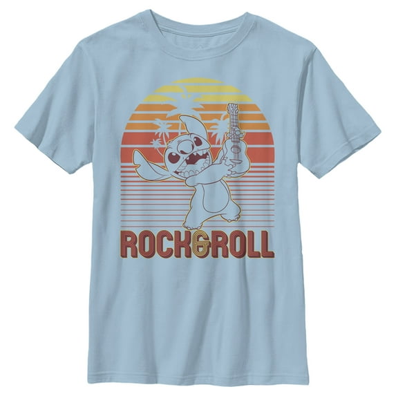 Boy's Lilo & Stitch Rock & Roll Sunset Graphic Tee Light Blue Medium