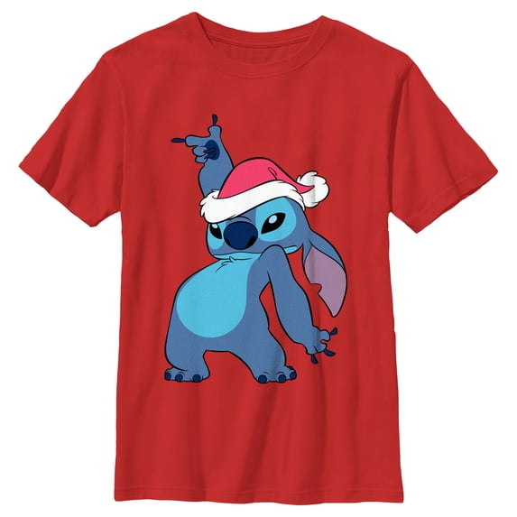 Boy's Lilo & Stitch Santa Hat Graphic Tee Red Small