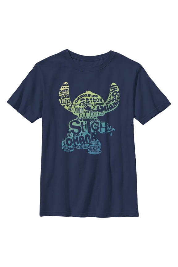 Boy's Lilo & Stitch Silhouette Stitch Graphic Tee Navy Blue Small
