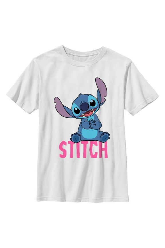 Boy's Lilo & Stitch Sitting Cute  Graphic Tee White Large