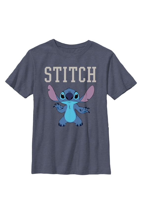 Boy's Lilo & Stitch Standing Alien Graphic Tee Navy Blue Heather Large