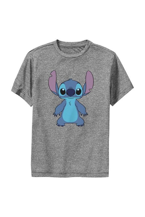 Boy's Lilo & Stitch Standing Stitch Performance Graphic Tee Charcoal Heather Medium