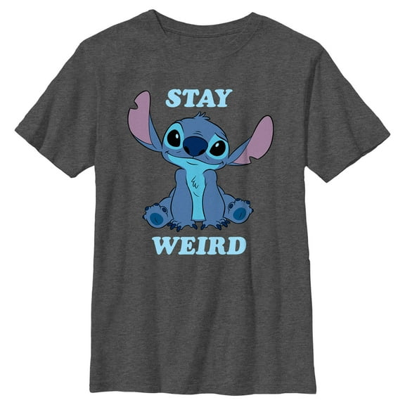 Boy's Lilo & Stitch Stay Weird Cute Stitch  Graphic Tee Charcoal Heather Small