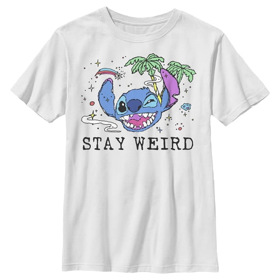 Boy's Lilo & Stitch Stay Weird Graphic Tee White Small