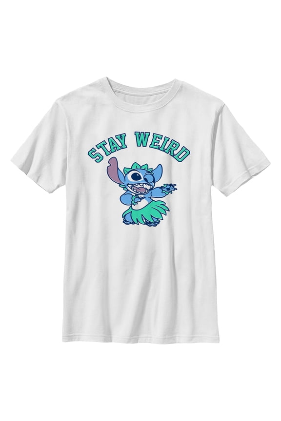 Boy's Lilo & Stitch Stay Weird Hula Dance Graphic Tee White Medium