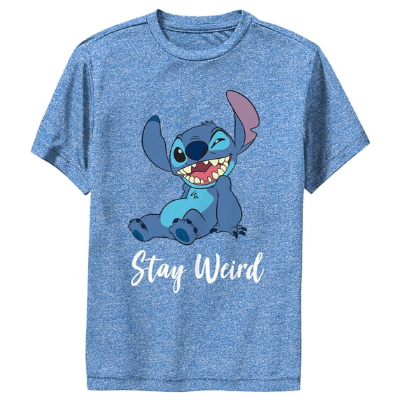 Boy's Lilo & Stitch Stay Weird Stitch Performance Graphic Tee Royal Blue Heather Large