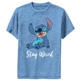 thumbnail image 1 of Boy's Lilo & Stitch Stay Weird Stitch  Performance Graphic Tee Royal Blue Heather Medium, 1 of 4