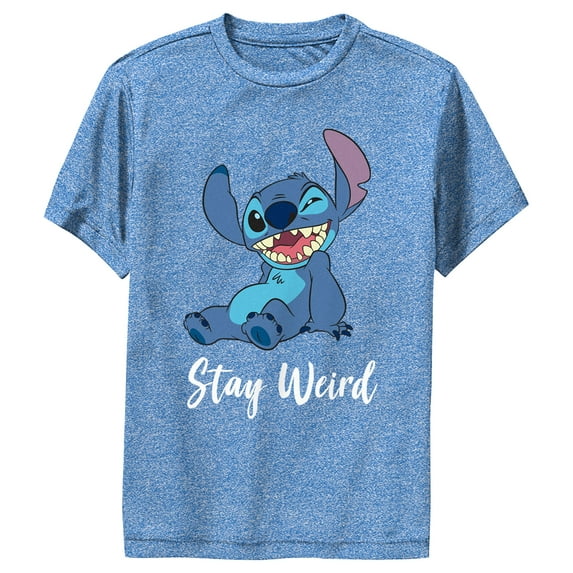 Boy's Lilo & Stitch Stay Weird Stitch Performance Graphic Tee Royal Blue Heather Medium