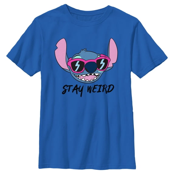Boy's Lilo & Stitch Stay Weird Sunglasses Stitch Graphic Tee Royal Blue Large