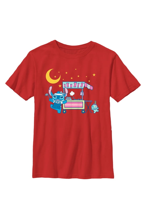Boy's Lilo & Stitch Street Food Stitch Graphic Tee Red Large