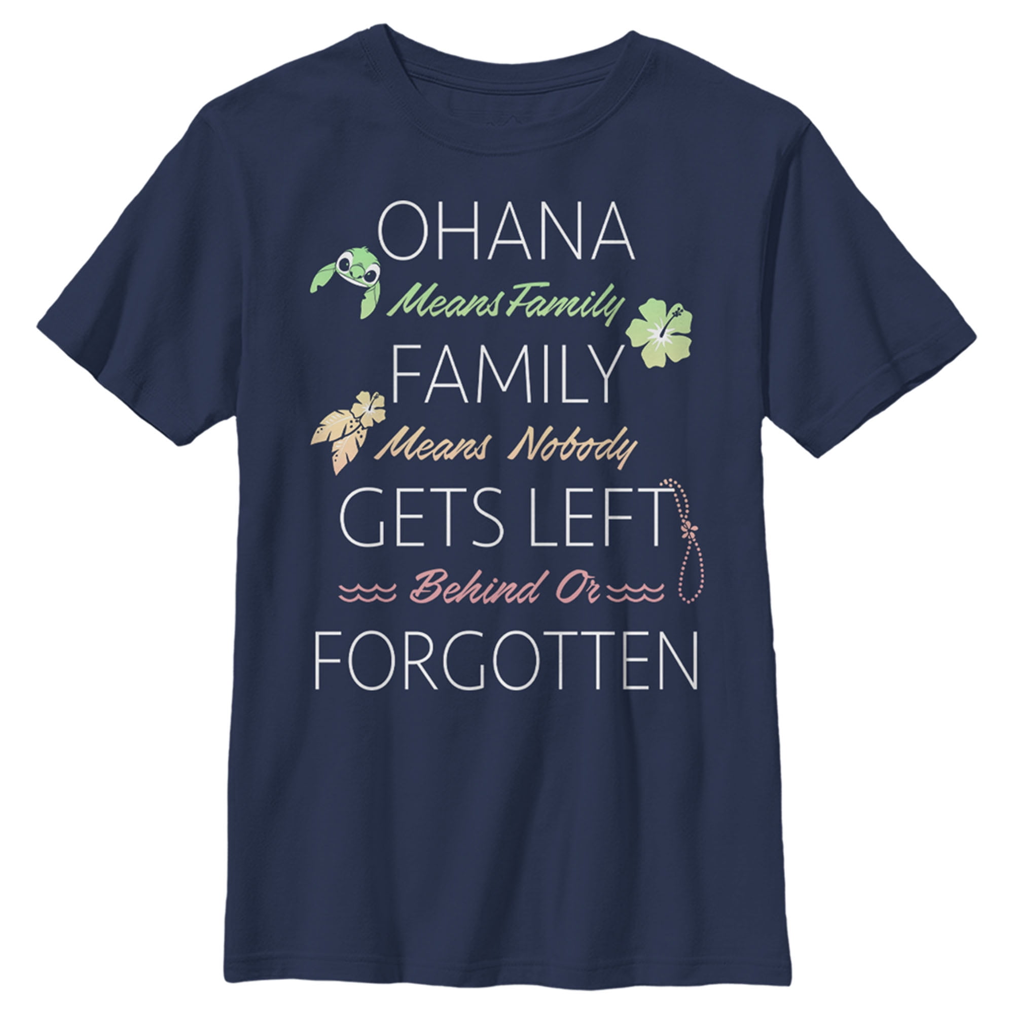Boy's Lilo & Stitch Stylized Ohana means Family Quote Graphic Tee Navy Blue  X Small
