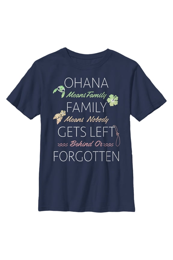 Boy's Lilo & Stitch Stylized Ohana means Family Quote  Graphic Tee Navy Blue Medium