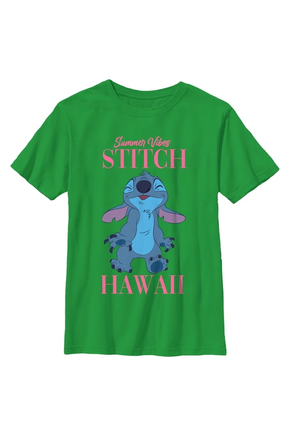 Boy's Lilo & Stitch Summer Vibes Stitch Graphic Tee Kelly Green Medium