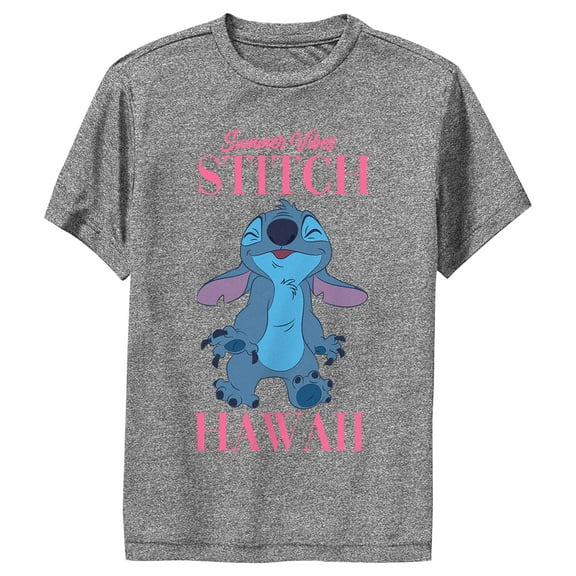Boy's Lilo & Stitch Summer Vibes Stitch  Performance Graphic Tee Charcoal Heather Medium