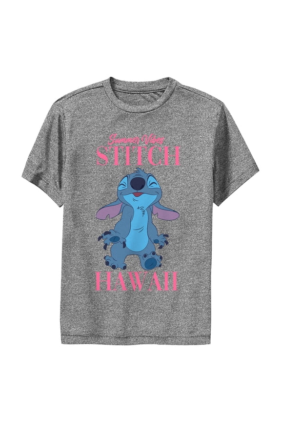 Boy's Lilo & Stitch Summer Vibes Stitch Performance Graphic Tee Charcoal Heather Medium