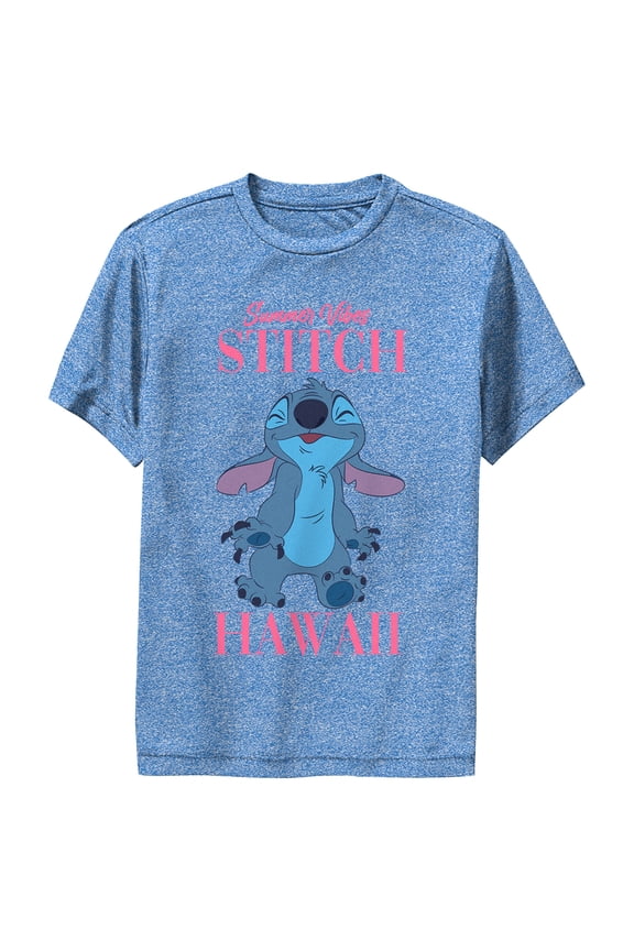 Boy's Lilo & Stitch Summer Vibes Stitch Performance Graphic Tee Royal Blue Heather Large