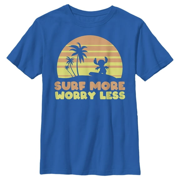 Boy's Lilo & Stitch Surf More Worry Less Graphic Tee Royal Blue Medium