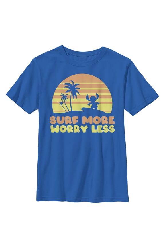 Boy's Lilo & Stitch Surf More Worry Less Graphic Tee Royal Blue Medium