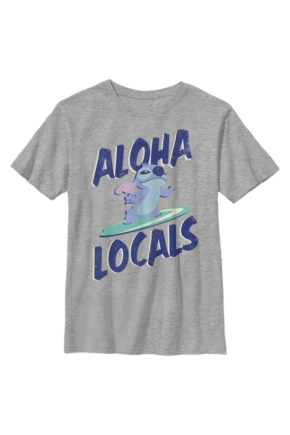 Boy's Lilo & Stitch Surfing Aloha Locals Graphic Tee Athletic Heather Large