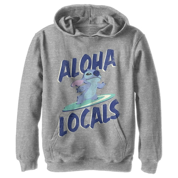 Boy's Lilo & Stitch Surfing Aloha Locals Pull Over Hoodie Athletic Heather Medium