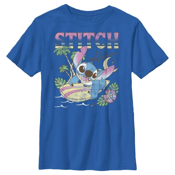 Boy's Lilo & Stitch Surfing Stitch Graphic Tee Royal Blue Large